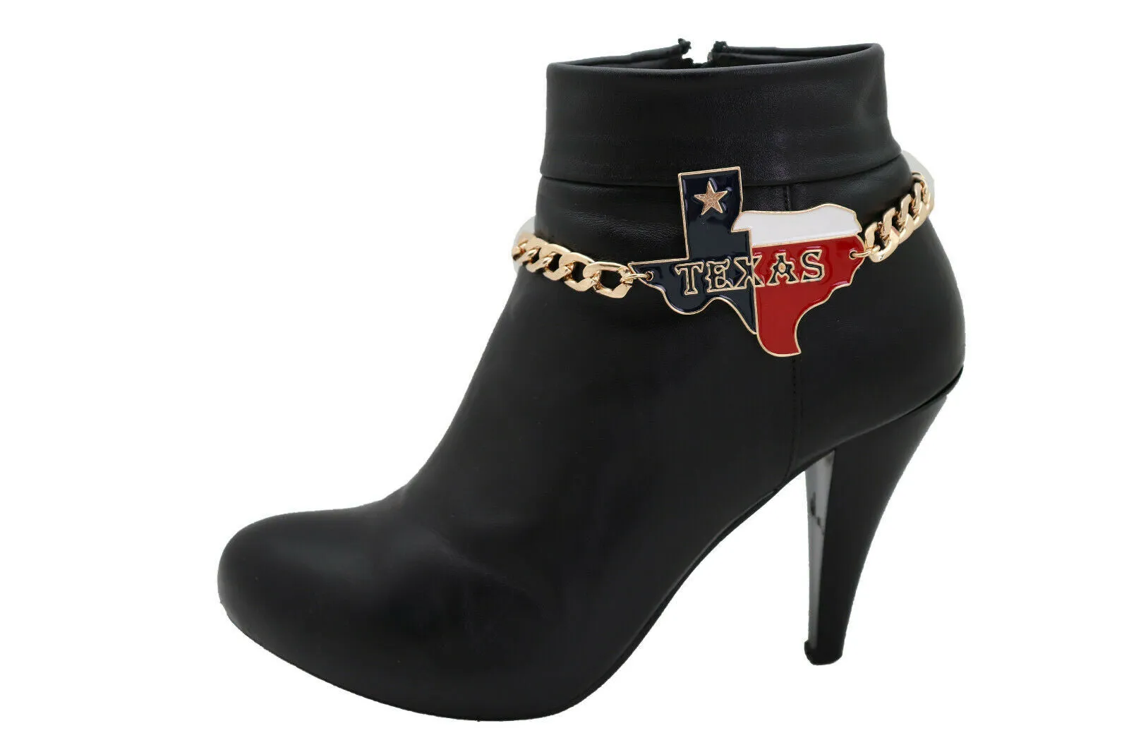 Lone Star State Flag Colored Texas Pendant Metal Boot Chain