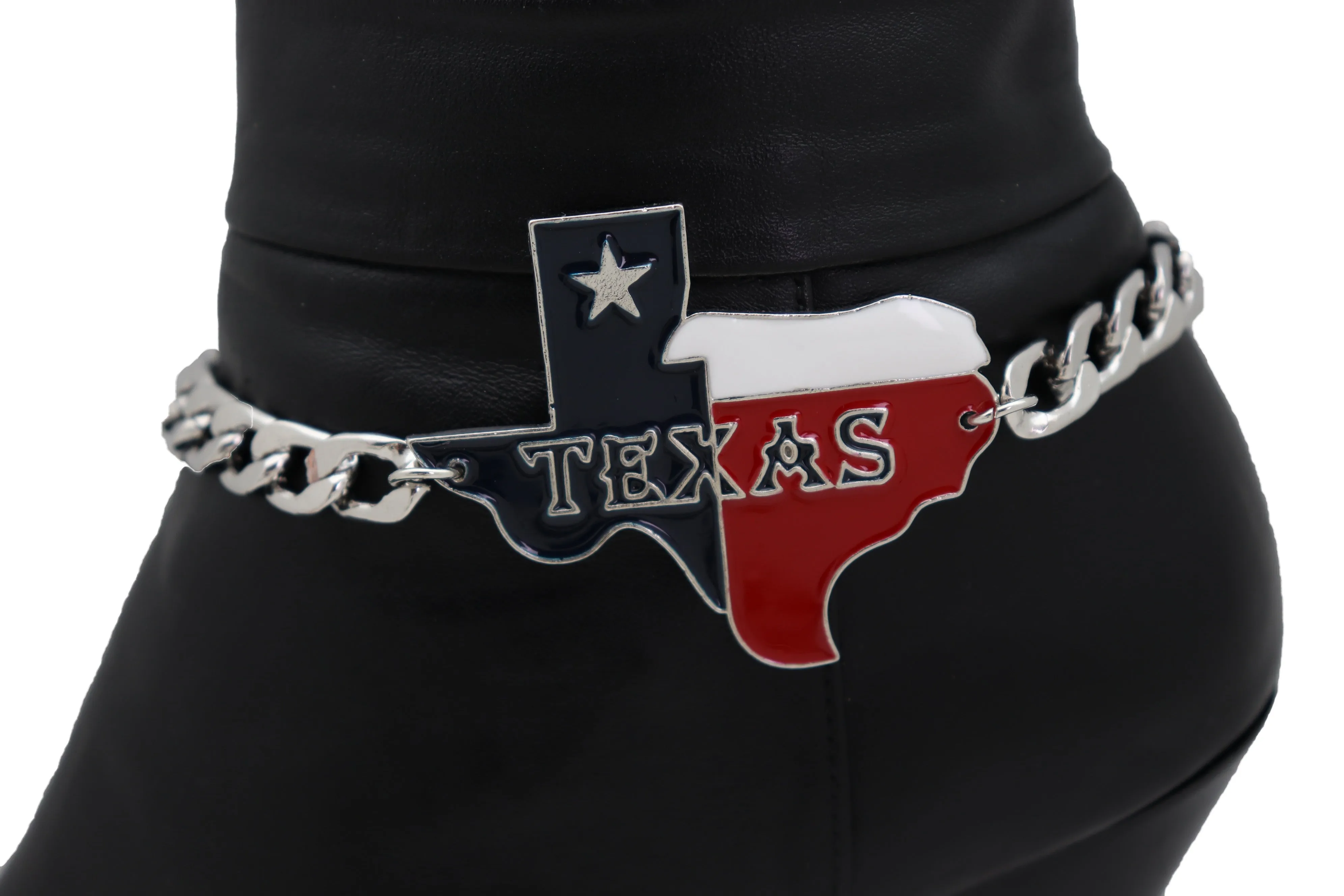 Lone Star State Flag Colored Texas Pendant Metal Boot Chain