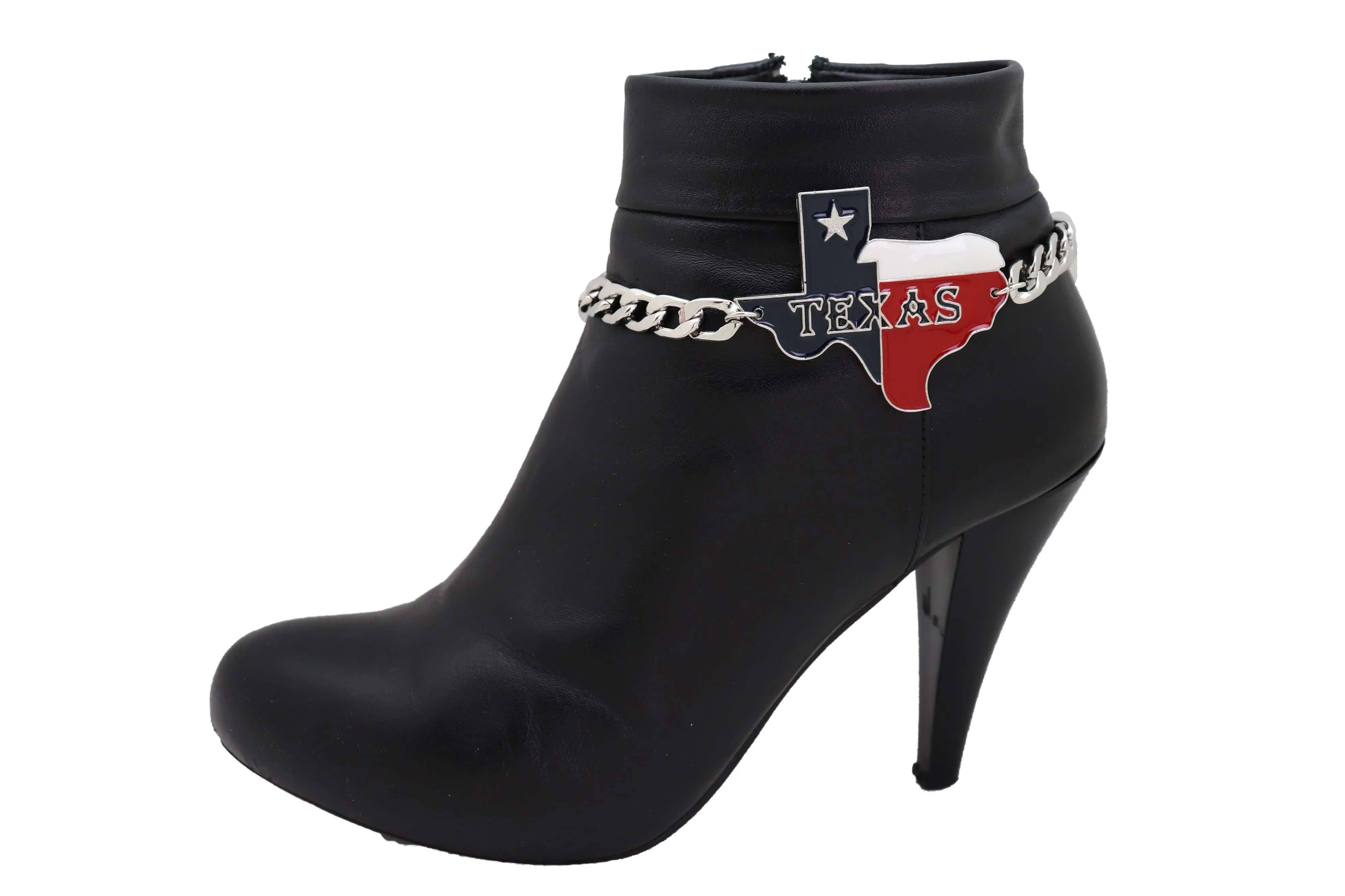 Lone Star State Flag Colored Texas Pendant Metal Boot Chain