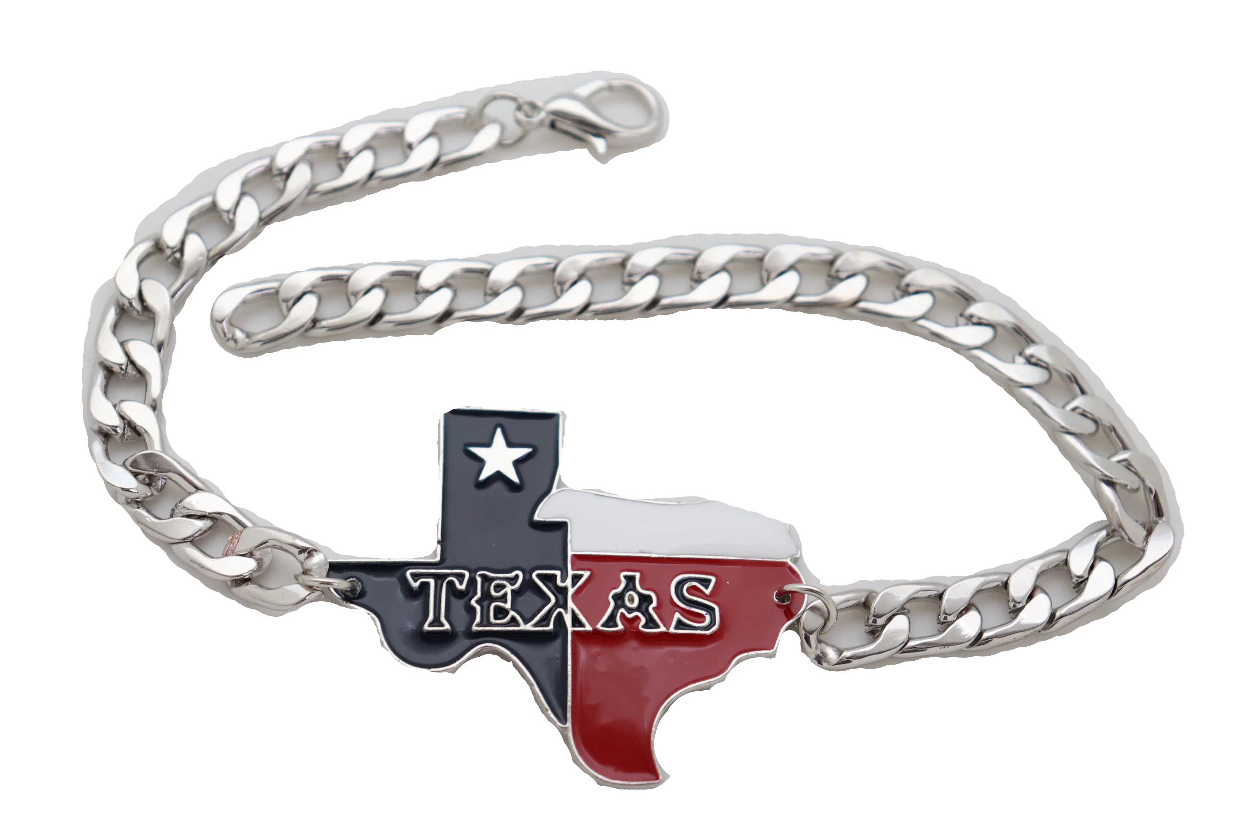 Lone Star State Flag Colored Texas Pendant Metal Boot Chain