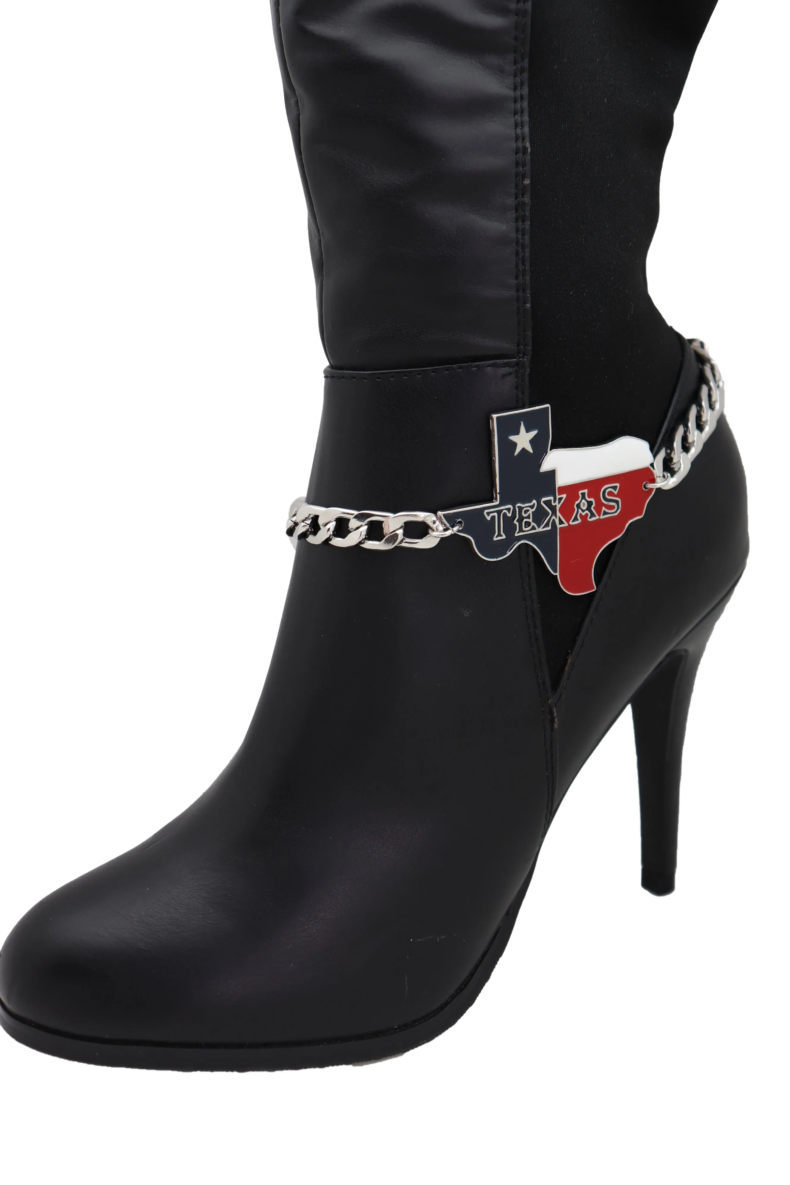 Lone Star State Flag Colored Texas Pendant Metal Boot Chain