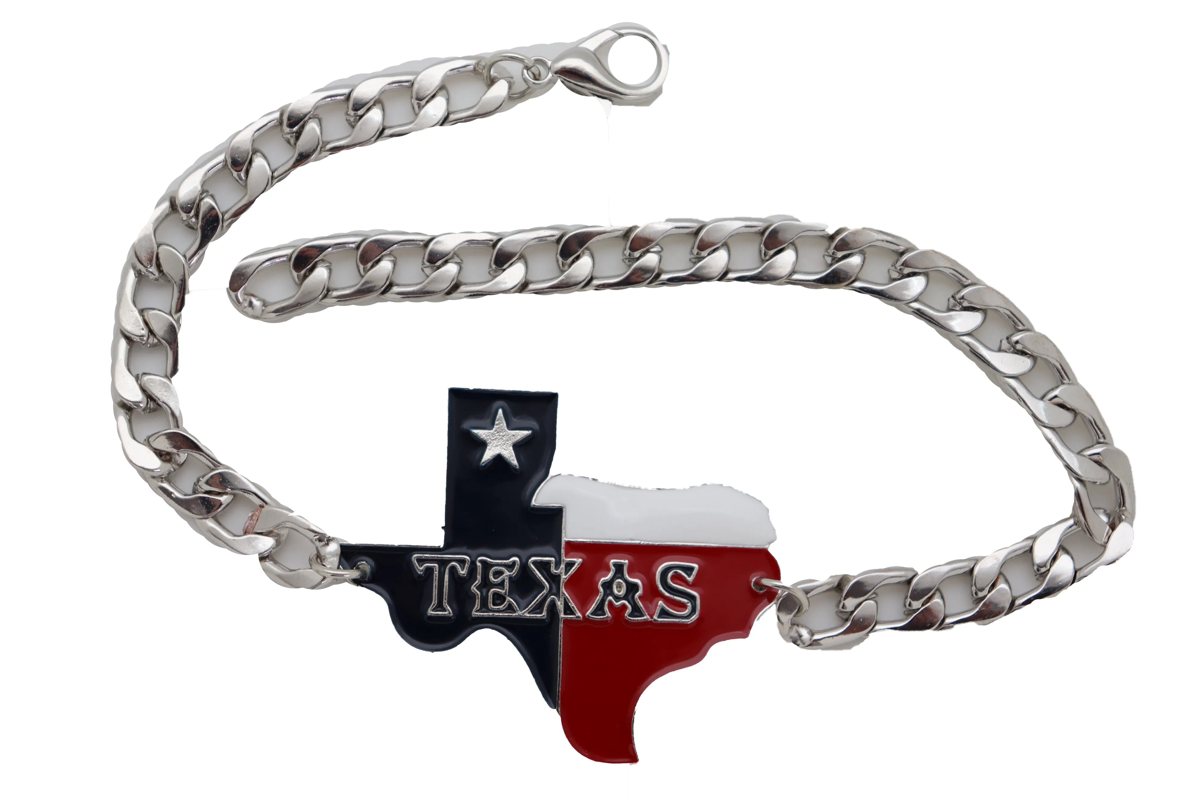Lone Star State Flag Colored Texas Pendant Metal Boot Chain