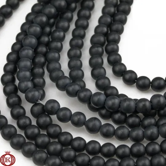 Matte Black Onyx Agate Beads
