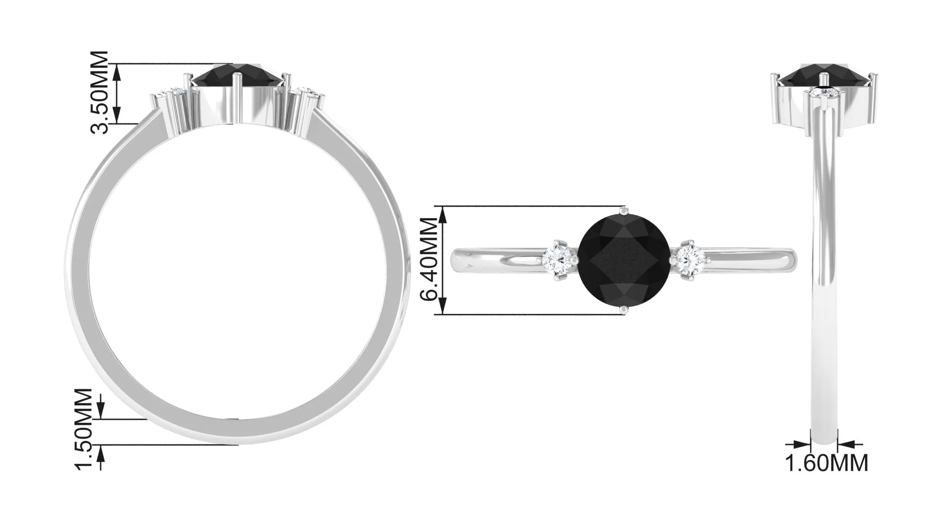 Minimal Round Black Onyx Promise Ring with Diamond