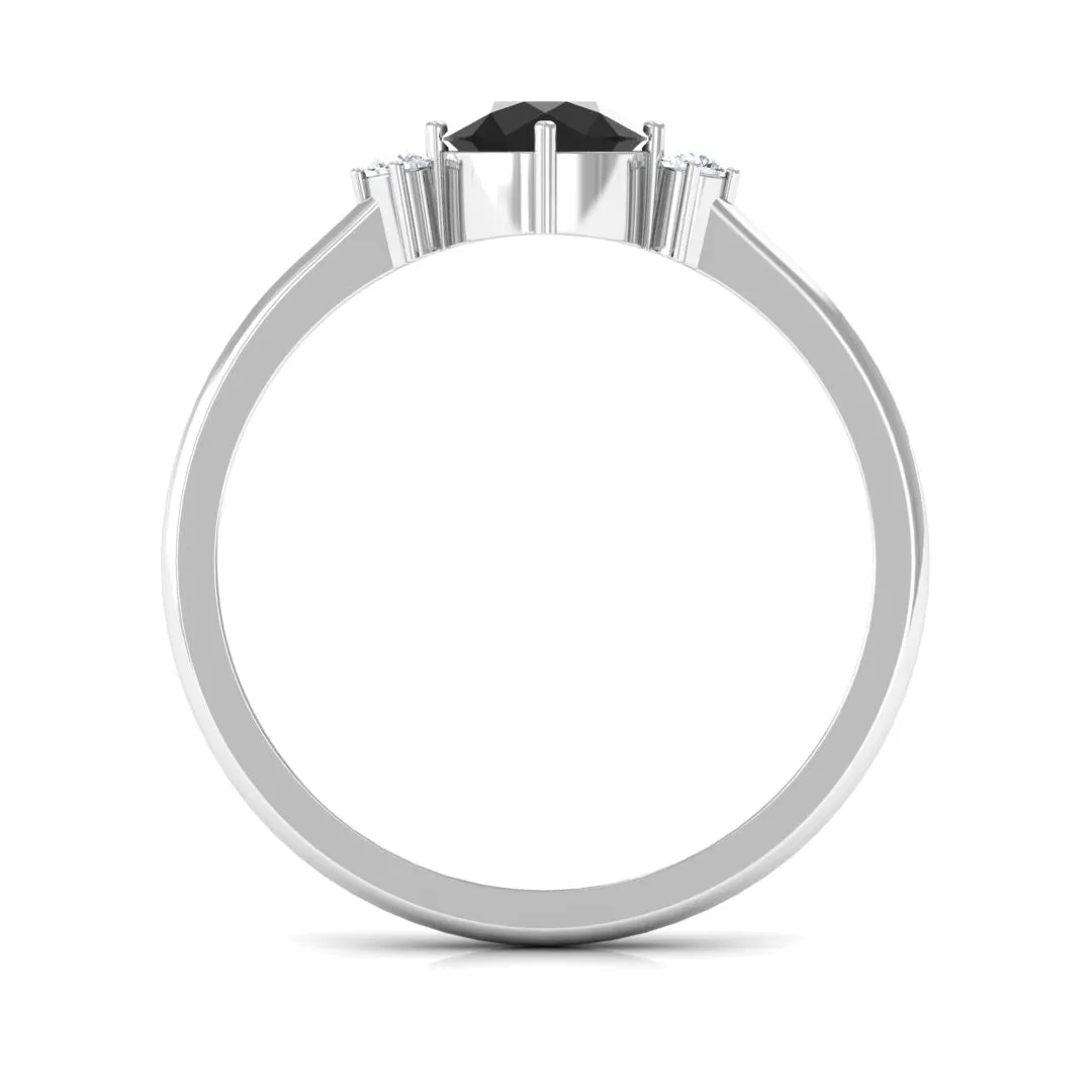 Minimal Round Black Onyx Promise Ring with Diamond