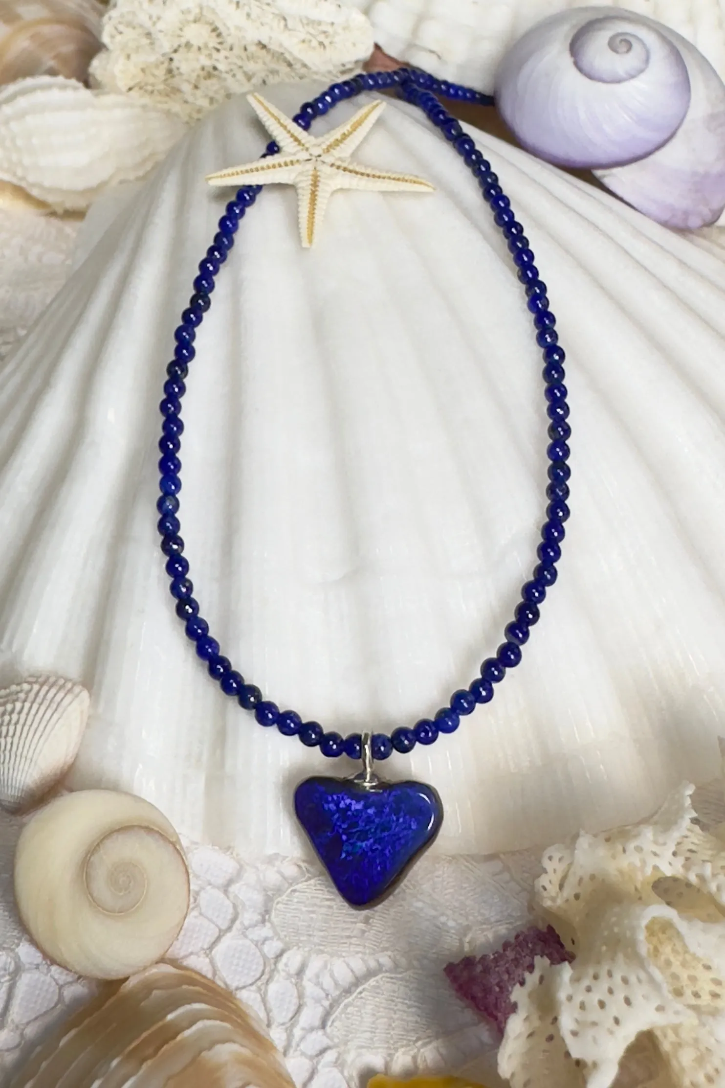 Necklace Australian Opal Heart Beaut on Lapis Lazuli