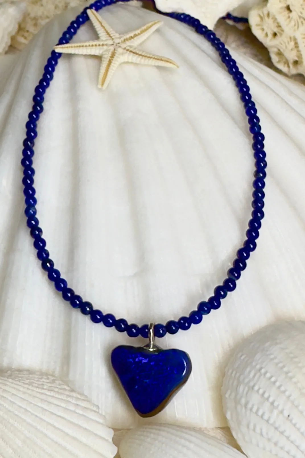 Necklace Australian Opal Heart Beaut on Lapis Lazuli