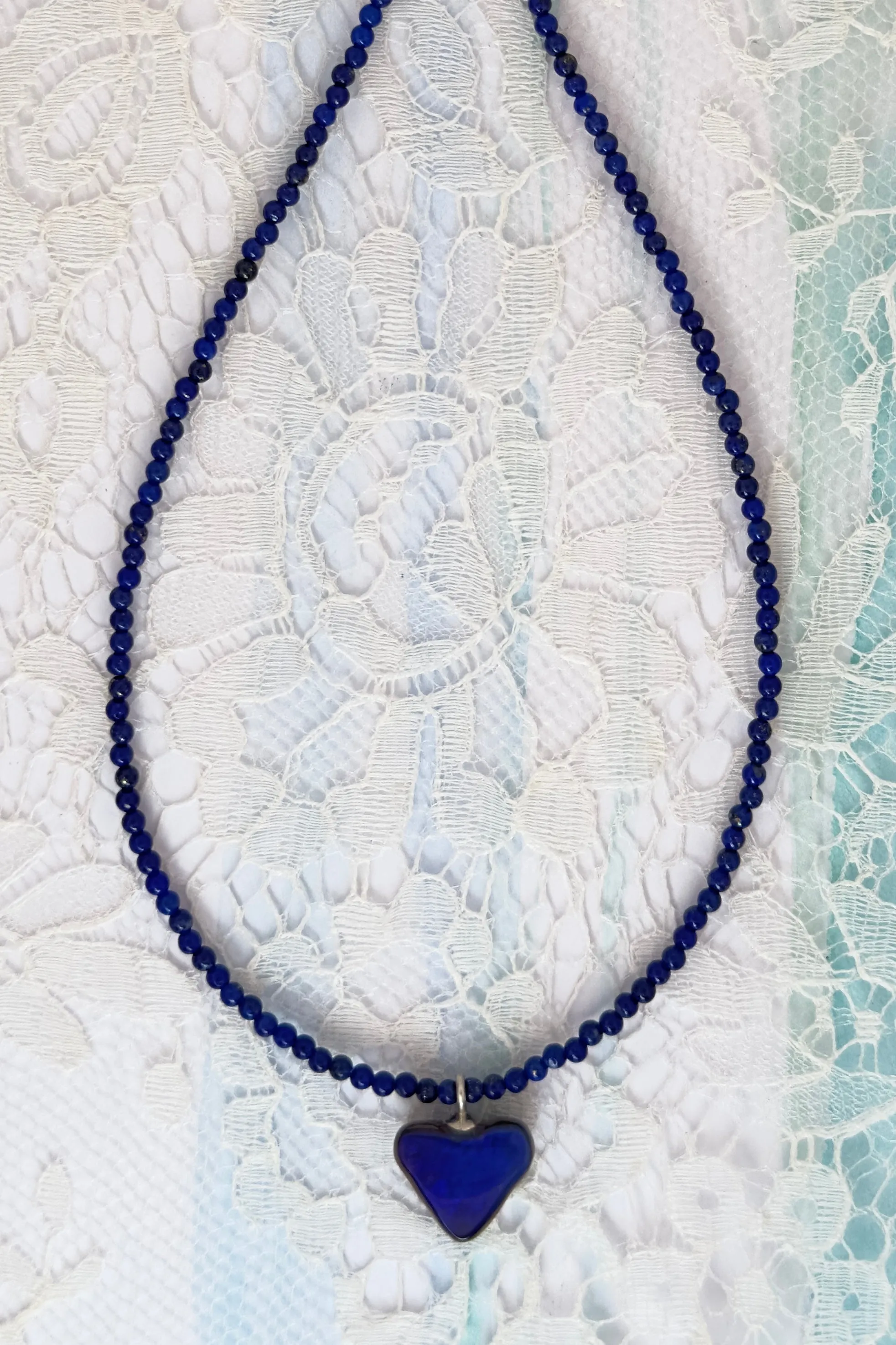 Necklace Australian Opal Heart Beaut on Lapis Lazuli