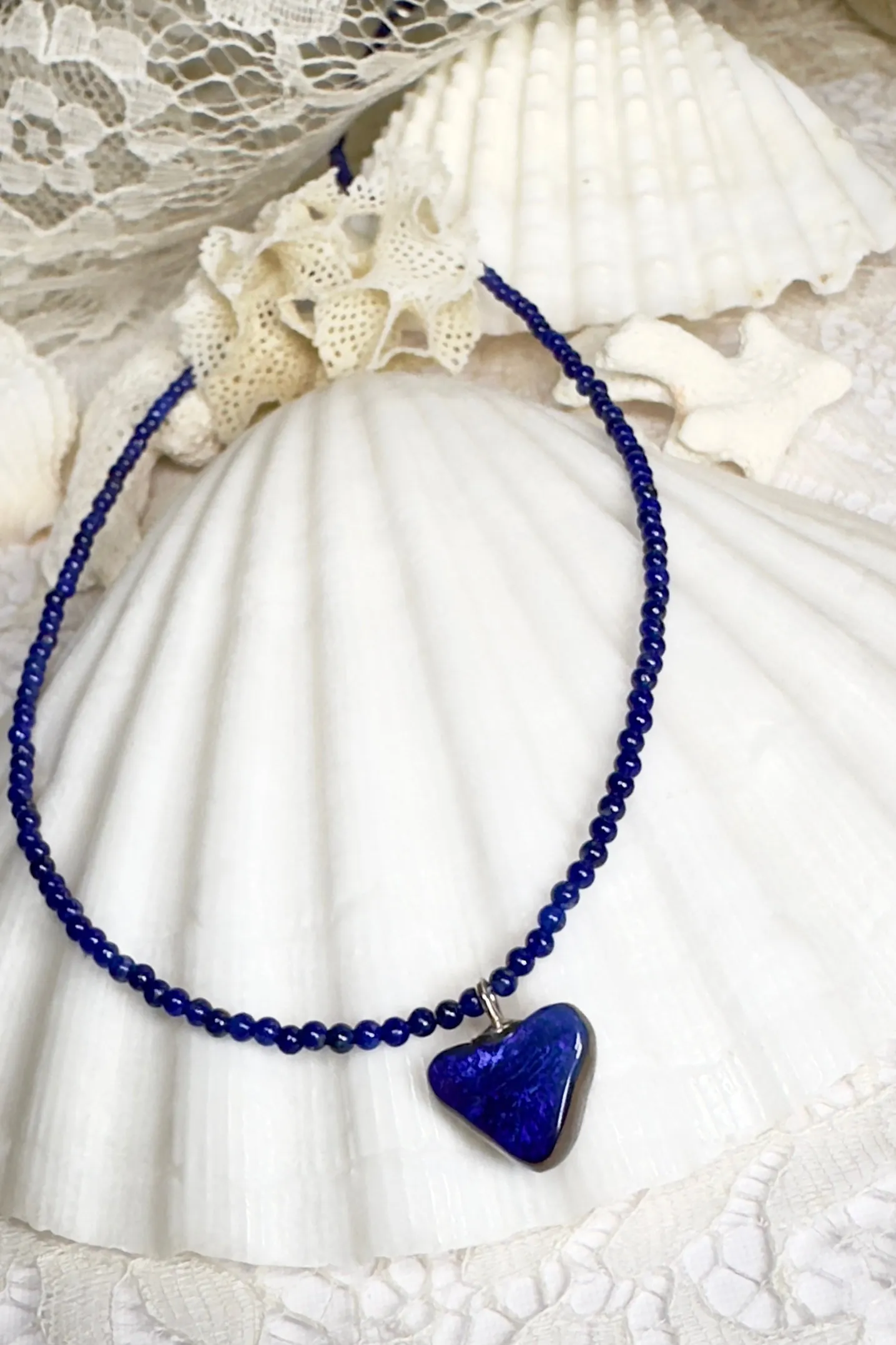 Necklace Australian Opal Heart Beaut on Lapis Lazuli