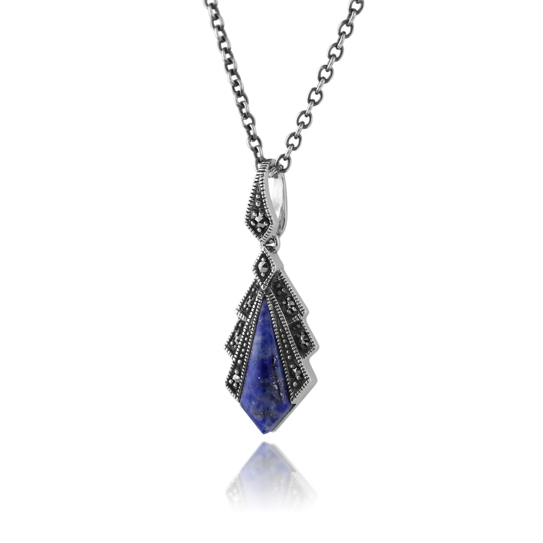 Pendentif Style Art Déco Argent 925 Lapis Lazuli et Marcassite
