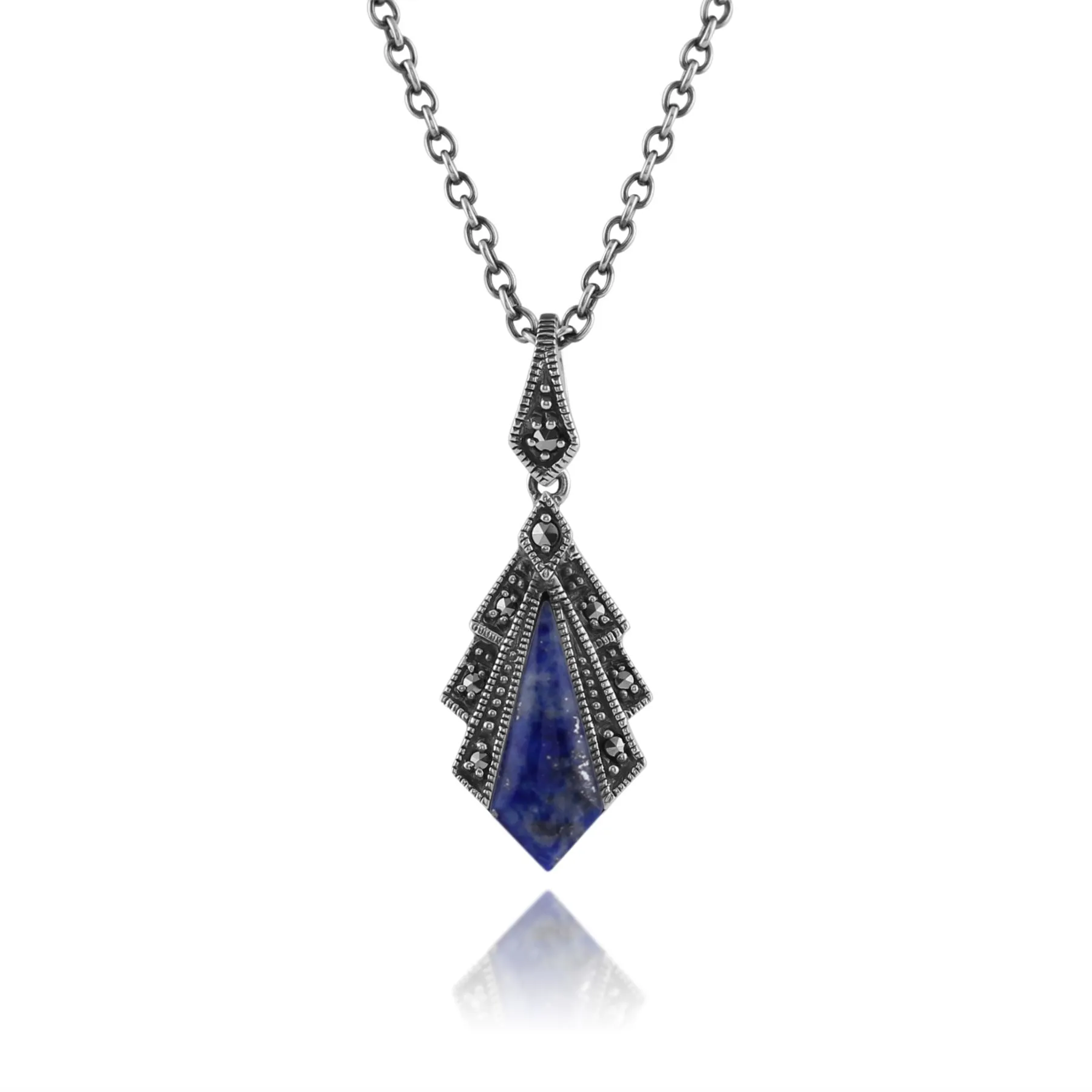 Pendentif Style Art Déco Argent 925 Lapis Lazuli et Marcassite