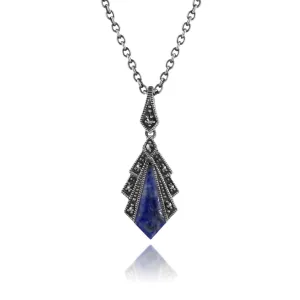 Pendentif Style Art Déco Argent 925 Lapis Lazuli et Marcassite