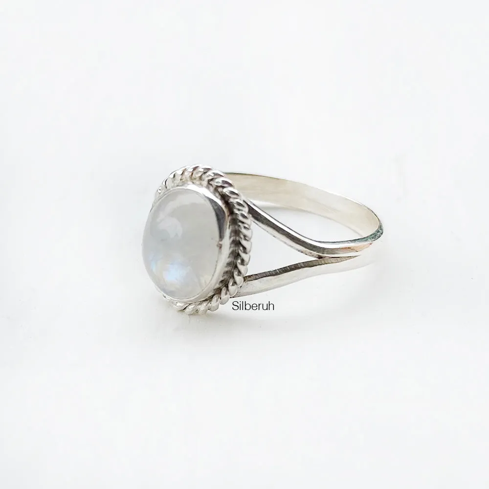 Rainbow Moonstone Knotted Silver Ring
