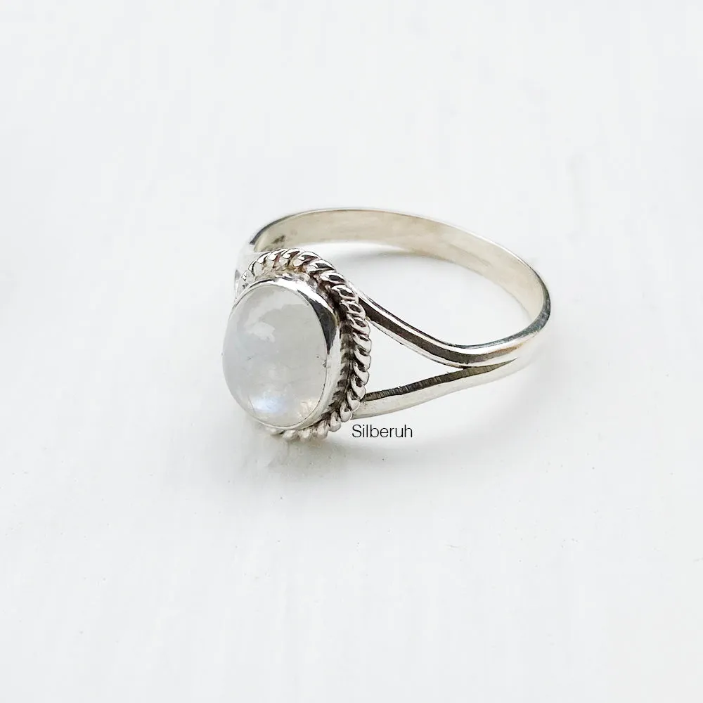 Rainbow Moonstone Knotted Silver Ring