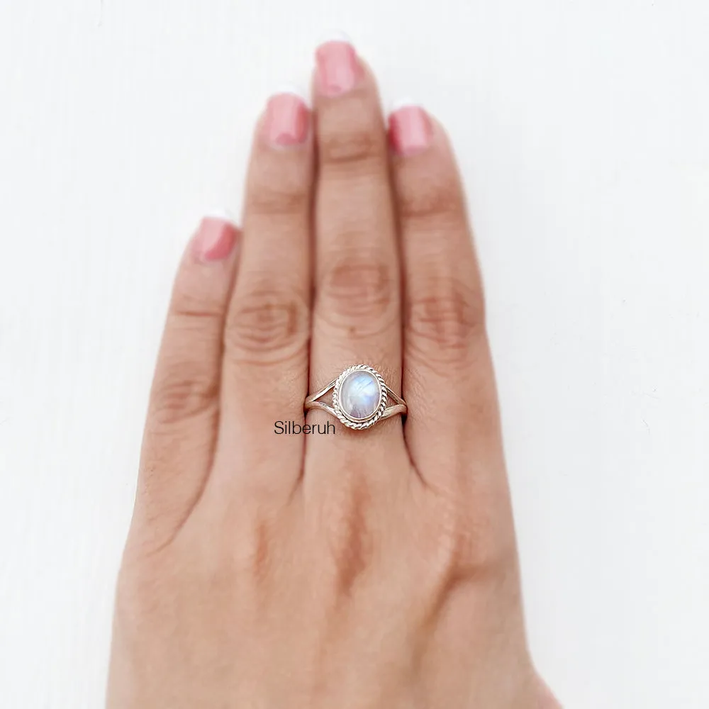 Rainbow Moonstone Knotted Silver Ring