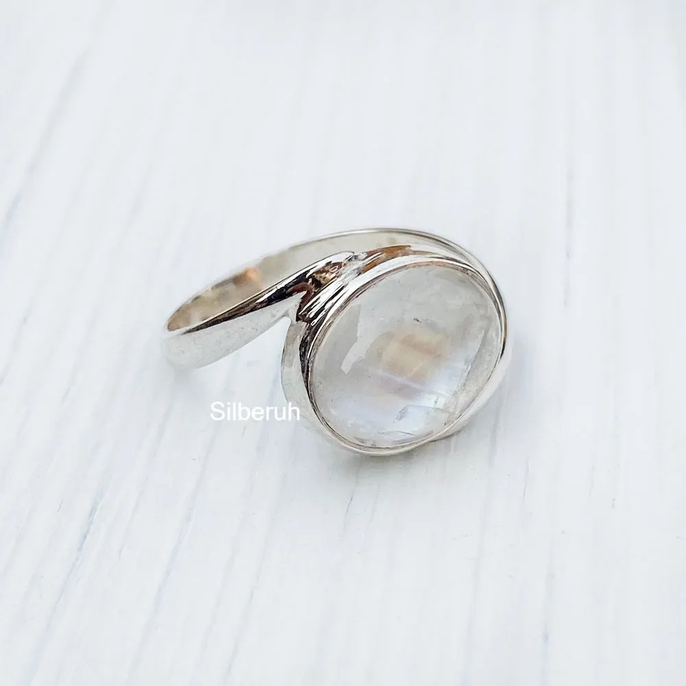 Rainbow Moonstone Twist Silver Ring