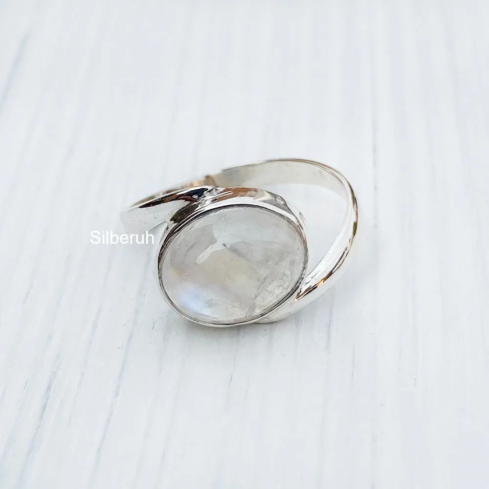 Rainbow Moonstone Twist Silver Ring