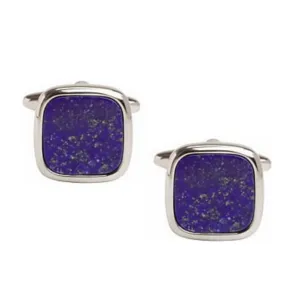 Rhodium Plated Cushion Shaped Lapis Lazuli Cufflinks