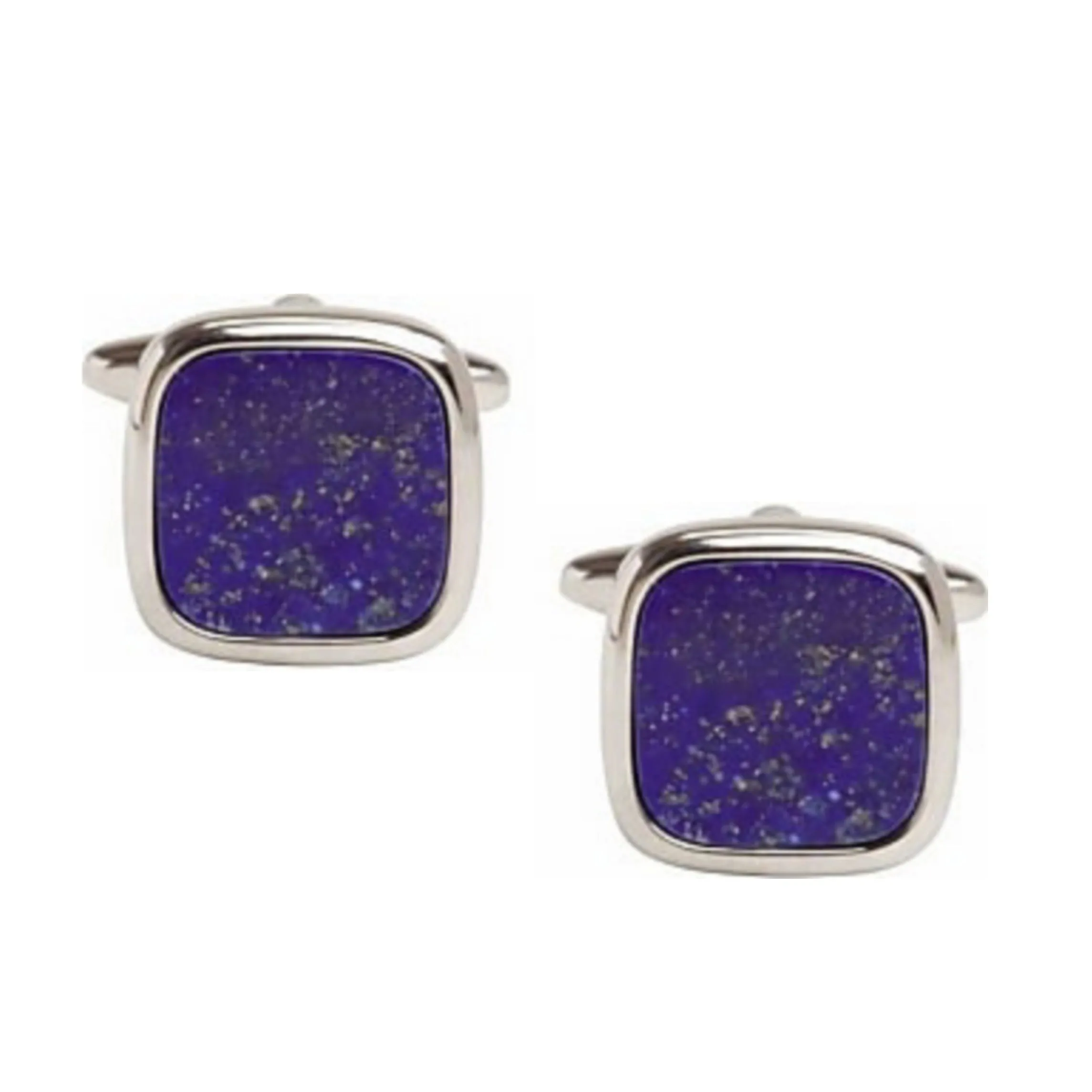 Rhodium Plated Cushion Shaped Lapis Lazuli Cufflinks