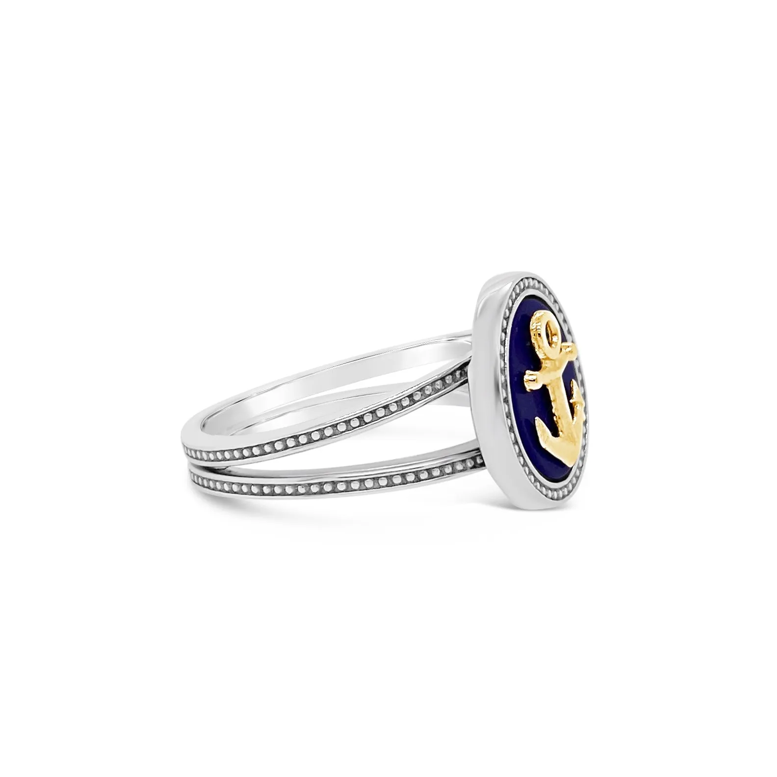 Silver & Gold Lapis Anchor Ring
