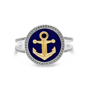 Silver & Gold Lapis Anchor Ring