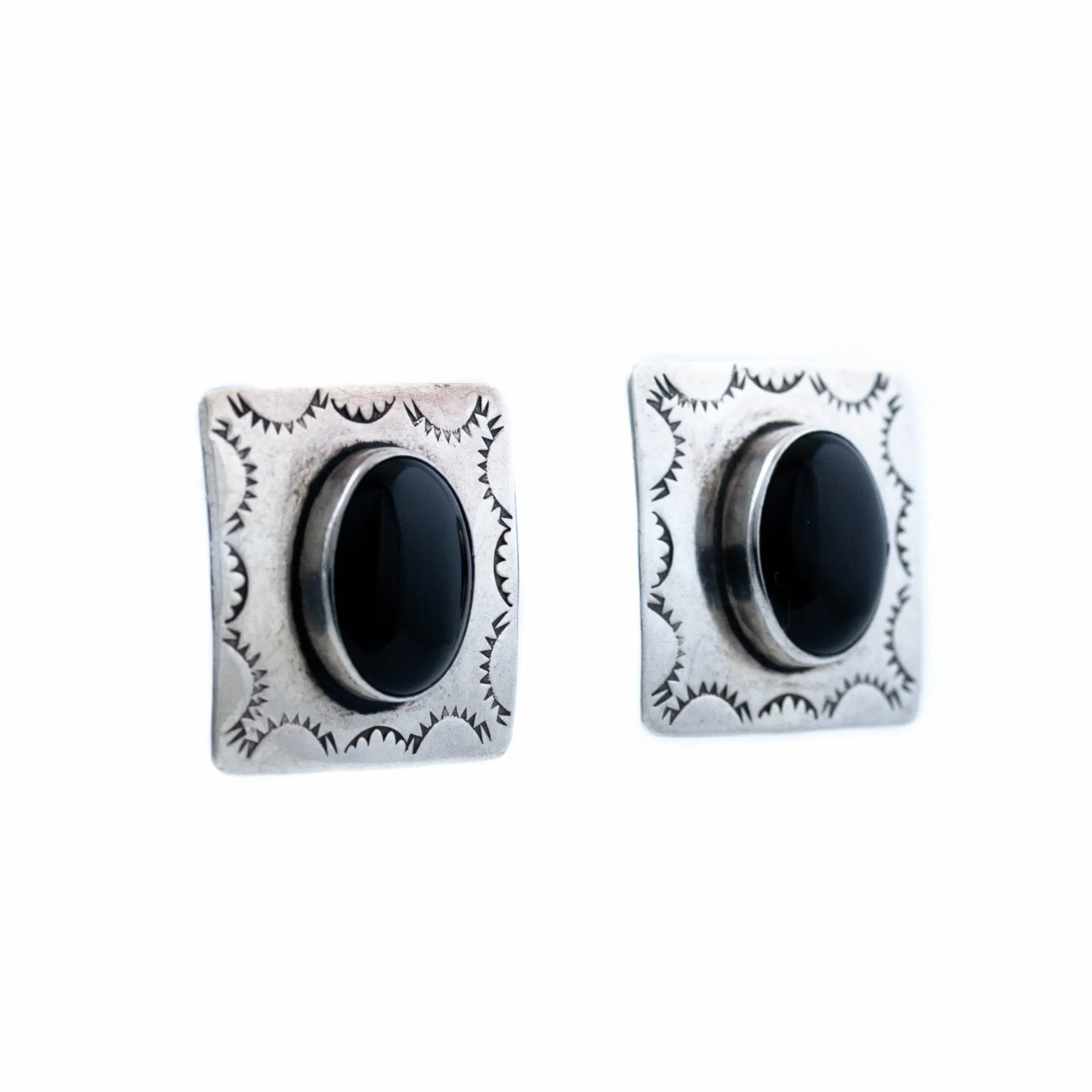 Square Silver Onyx Earring