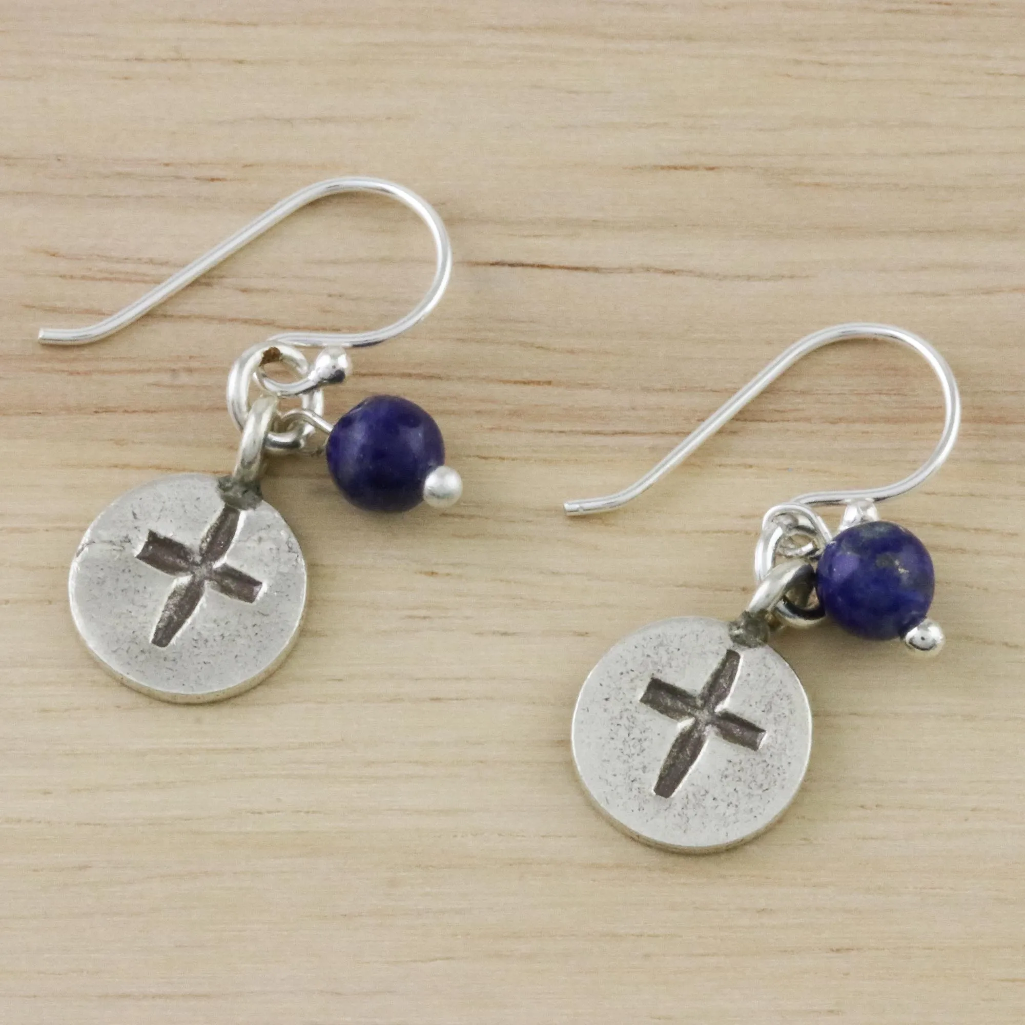 Subtle Cross Lapis Lazuli Cross Dangle Earrings from Thailand